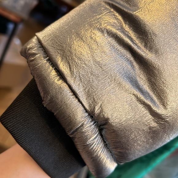 NWT- SIK SILK MENS XL PADDED PARKA w FUR HOOD in METALLIC SILVER & BLACK TRIM - Picture 6 of 16